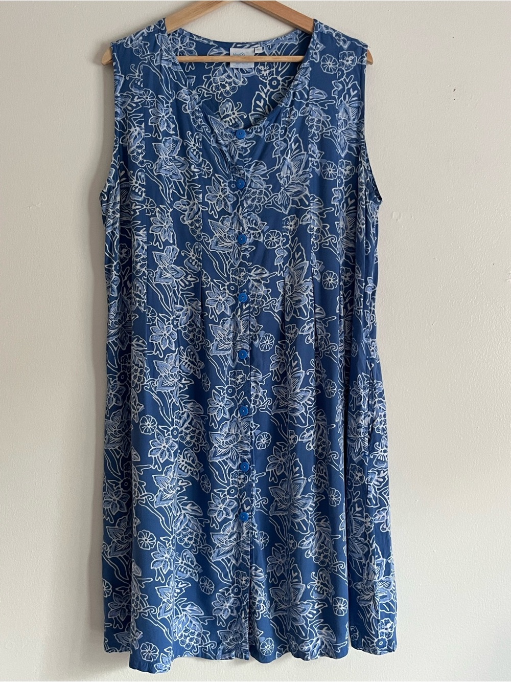 Floral Sleeveless Sun Dress Lightweight Rayon Button-Front w Pockets size XL